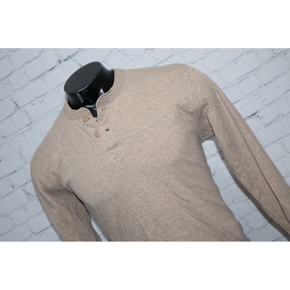 Nike Henley Shirt Mens XL Tan Long Sleeve Cotton Blend Embroidered Logo